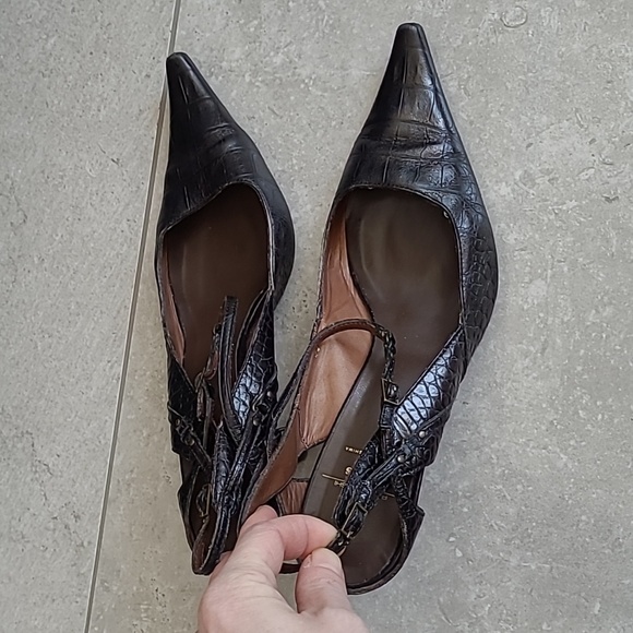 Leather Croco Embossed Slingback Heels - Picture 2 of 10